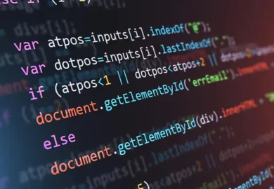 Marketing image showing some javascript code