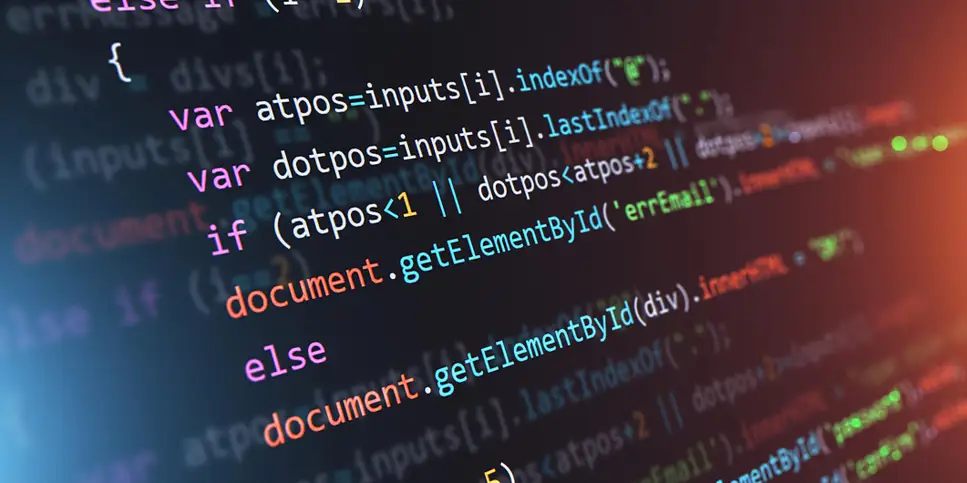 Marketing image showing some javascript code